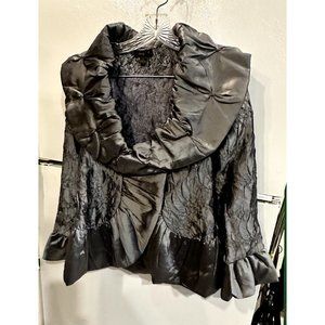 Jerry T Women's Evening Blazer Jacket SZ M  Silver  Irridescent Peplum Cocktail